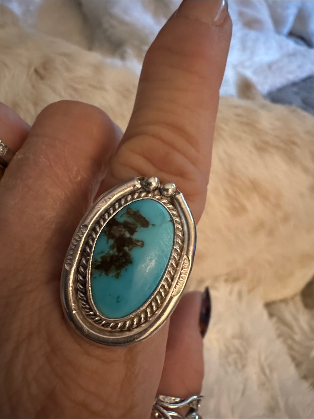Vintage Navite stamped Sterling Silver Turquoise Sleeping Beauty ring